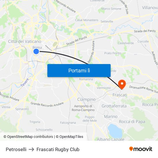 Petroselli to Frascati Rugby Club map