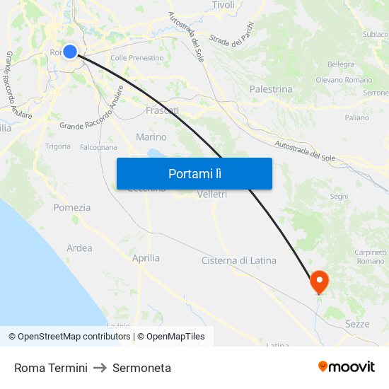 Roma Termini to Sermoneta map