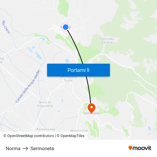 Norma to Sermoneta map