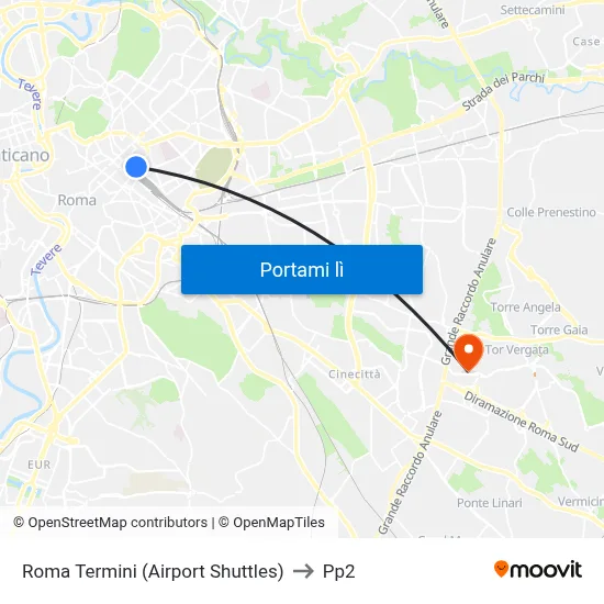 Roma Termini (Airport Shuttles) to Pp2 map