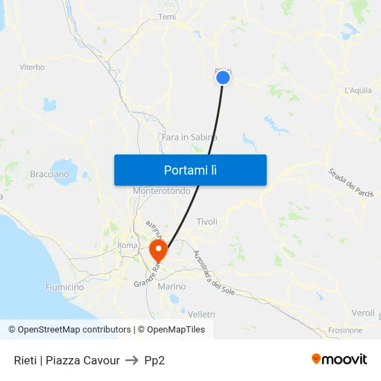 Rieti | Piazza Cavour to Pp2 map