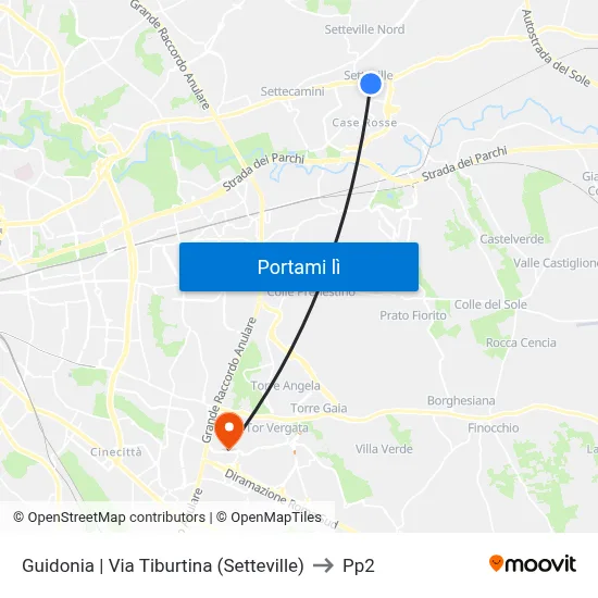 Guidonia | Via Tiburtina (Setteville) to Pp2 map