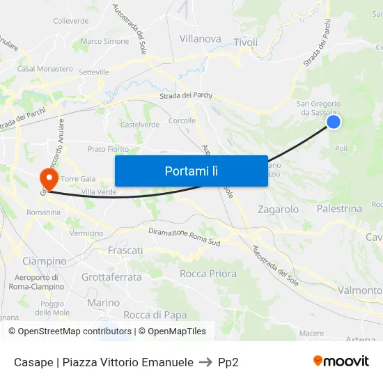 Casape | Piazza Vittorio Emanuele to Pp2 map