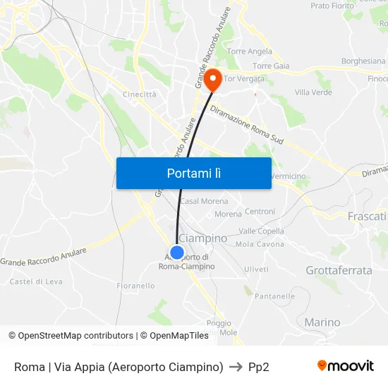 Roma | Via Appia (Aeroporto Ciampino) to Pp2 map