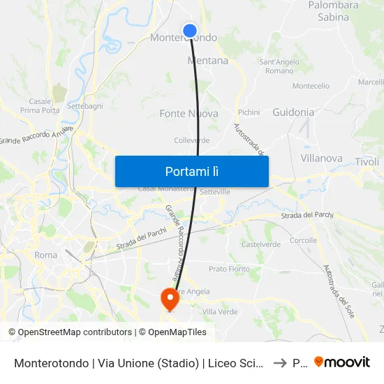 Monterotondo | Via Unione (Stadio) | Liceo Scientifico G.Peano to Pp2 map