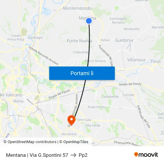 Mentana | Via G.Spontini 57 to Pp2 map