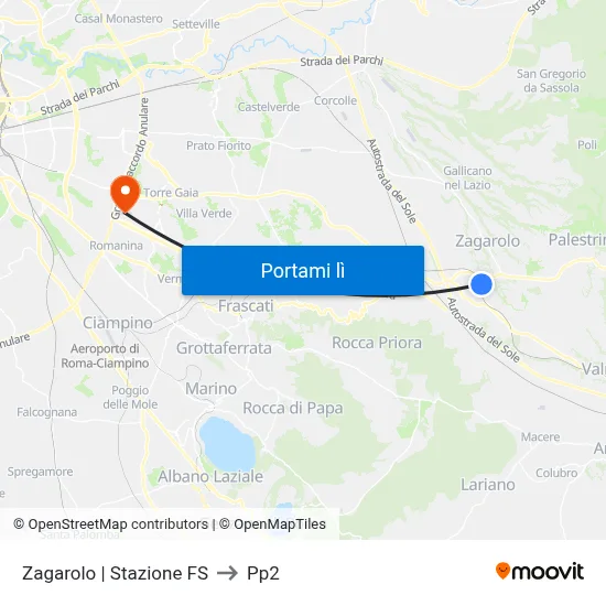 Zagarolo | Stazione FS to Pp2 map