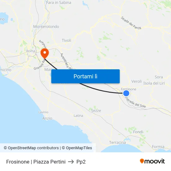 Frosinone | Piazza Pertini to Pp2 map