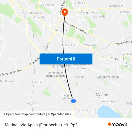 Marino | Via Appia (Frattocchie) to Pp2 map