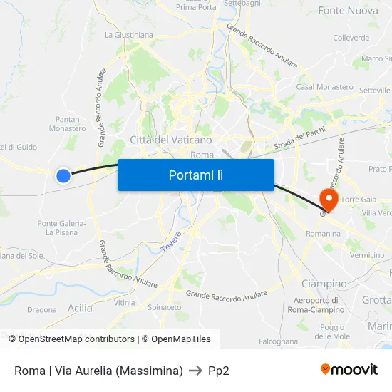 Roma | Via Aurelia (Massimina) to Pp2 map