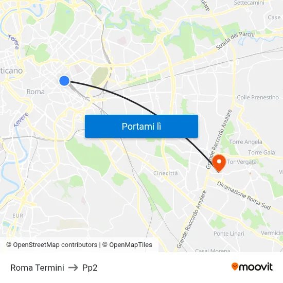 Roma Termini to Pp2 map