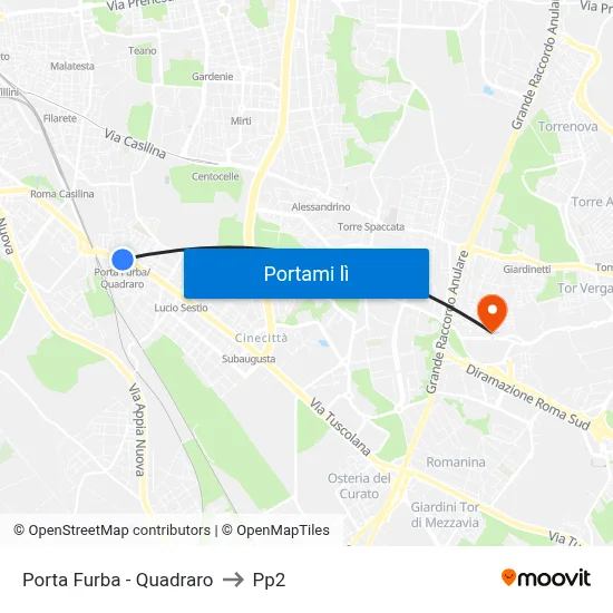 Porta Furba  - Quadraro to Pp2 map
