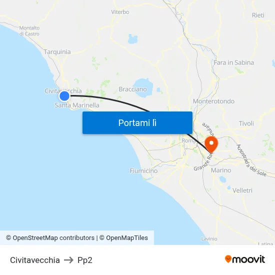 Civitavecchia to Pp2 map