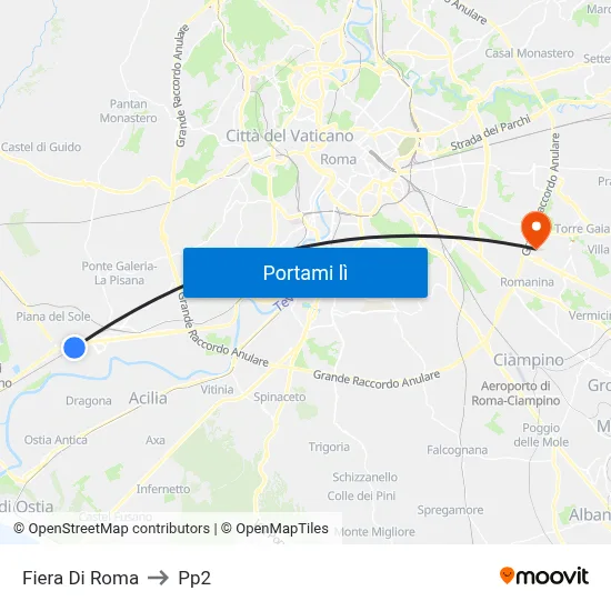 Fiera Di Roma to Pp2 map