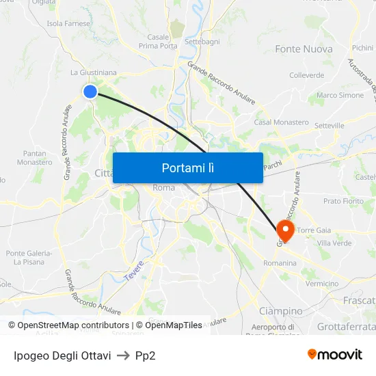 Ipogeo Degli Ottavi to Pp2 map
