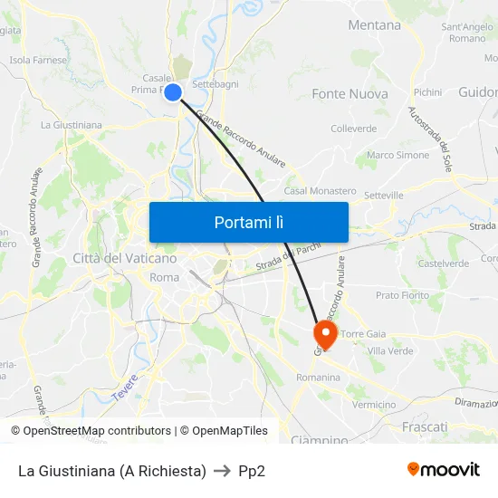La Giustiniana (A Richiesta) to Pp2 map