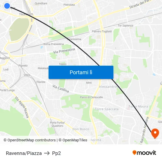 Ravenna/Piazza to Pp2 map