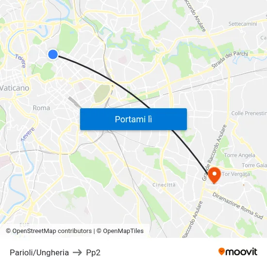 Parioli/Ungheria to Pp2 map