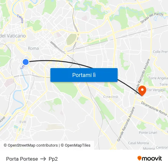 Porta Portese to Pp2 map