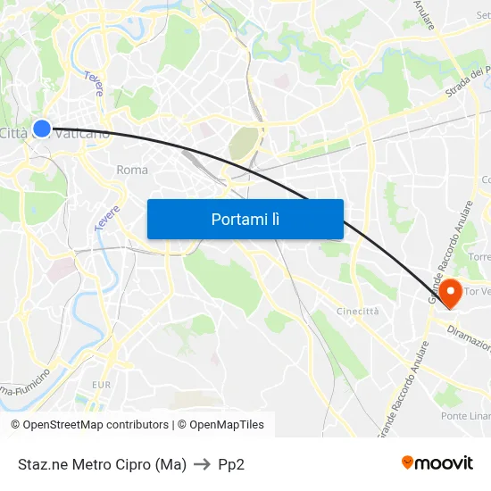 Staz.ne Metro Cipro (Ma) to Pp2 map