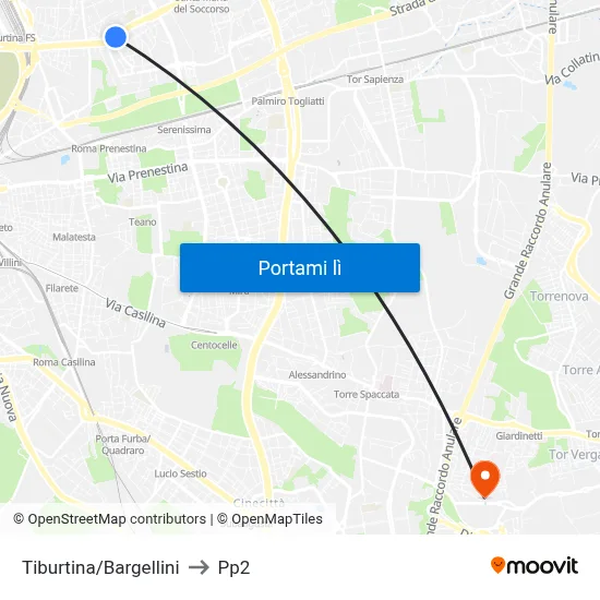 Tiburtina/Bargellini to Pp2 map