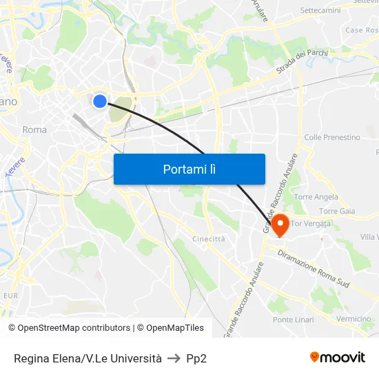 Regina Elena/V.Le Università to Pp2 map