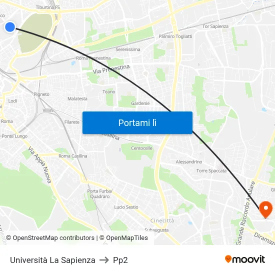 Università  La Sapienza to Pp2 map