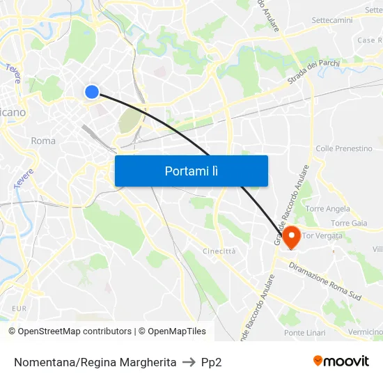 Nomentana/Regina Margherita to Pp2 map