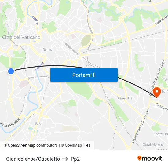 Gianicolense/Casaletto to Pp2 map