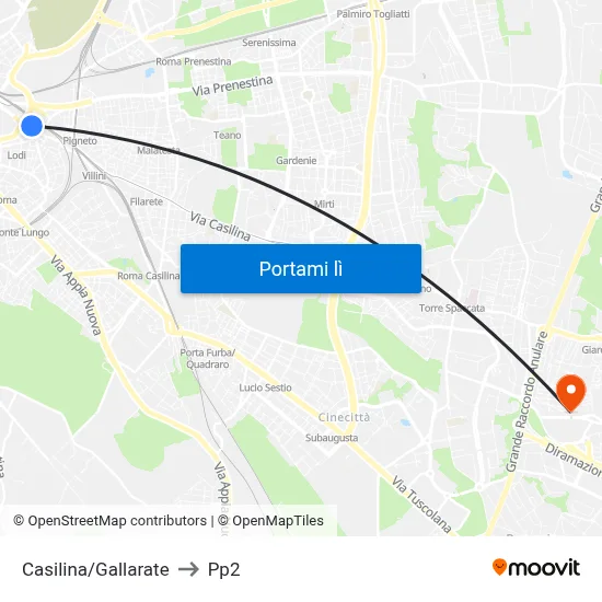 Casilina/Gallarate to Pp2 map