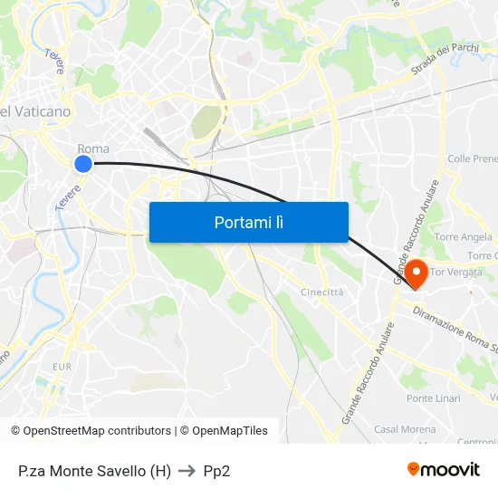 P.za Monte Savello (H) to Pp2 map