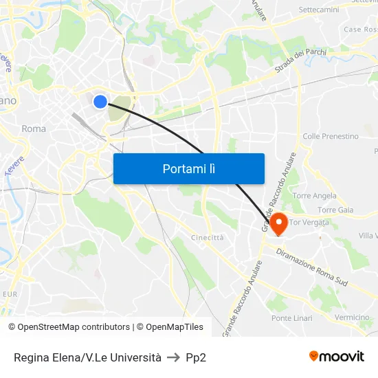 Regina Elena/V.Le Università to Pp2 map