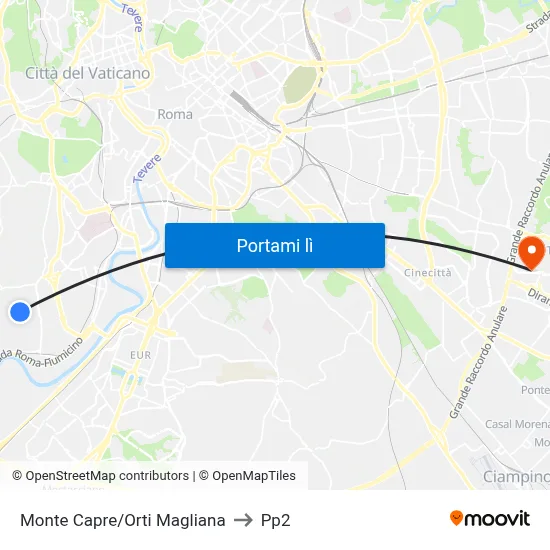 Monte Capre/Orti Magliana to Pp2 map