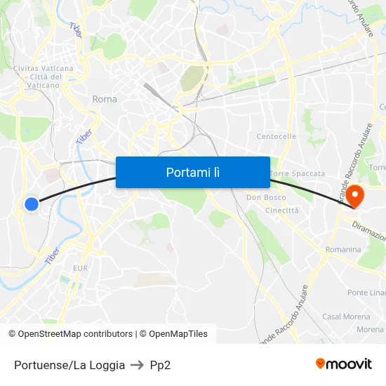 Portuense/La Loggia to Pp2 map