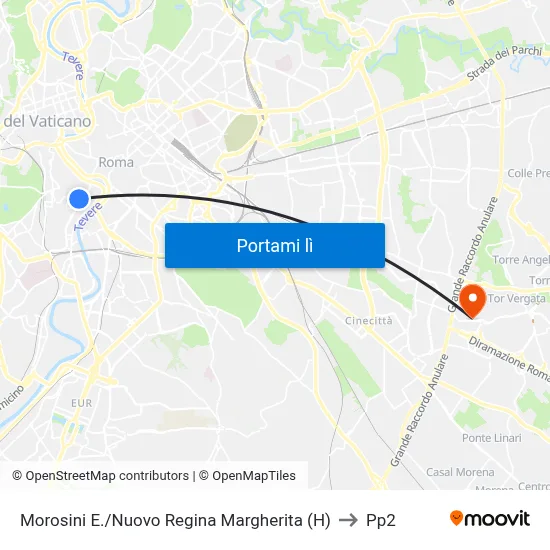 Morosini E./Nuovo Regina Margherita (H) to Pp2 map