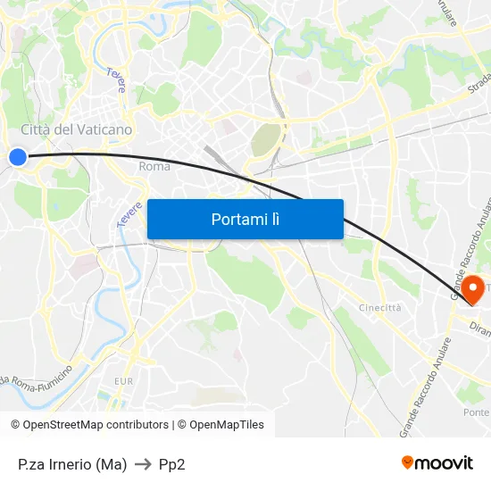 P.za Irnerio (Ma) to Pp2 map