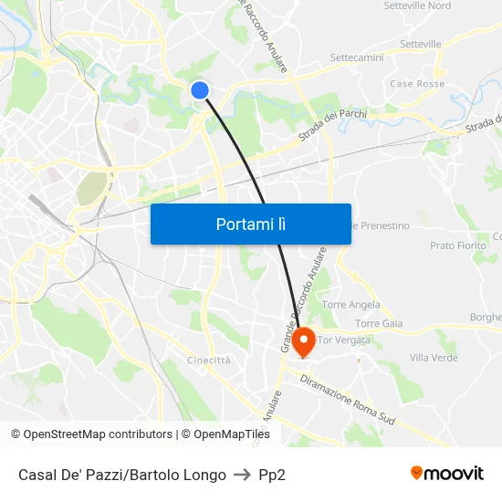 Casal De' Pazzi/Bartolo Longo to Pp2 map