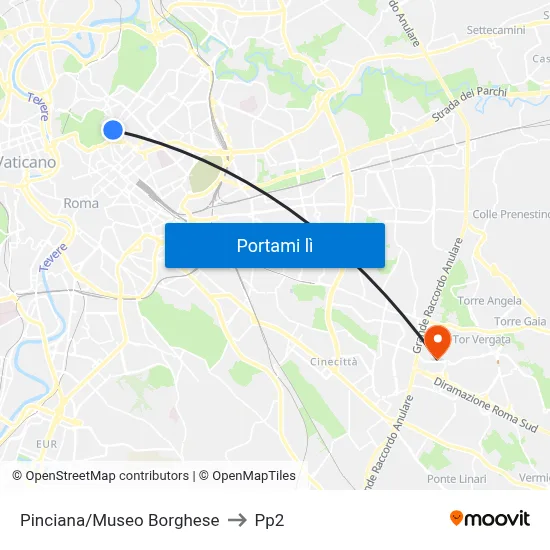Pinciana/Museo Borghese to Pp2 map