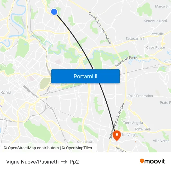 Vigne Nuove/Pasinetti to Pp2 map