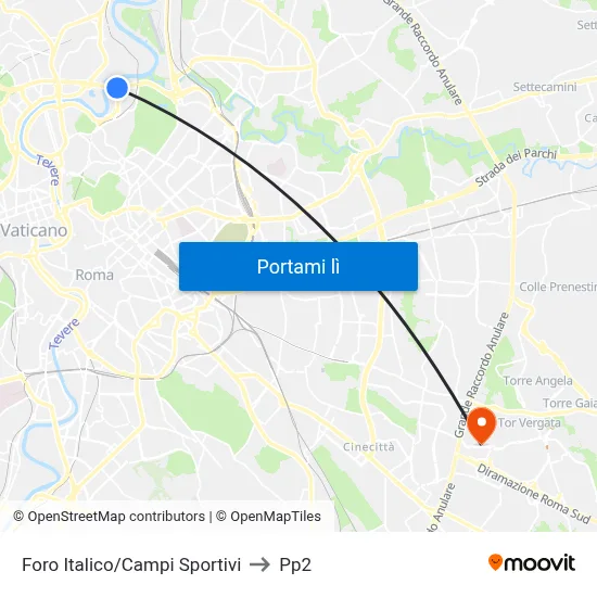 Foro Italico/Campi Sportivi to Pp2 map