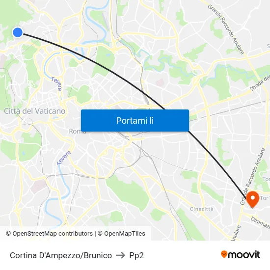Cortina D'Ampezzo/Brunico to Pp2 map
