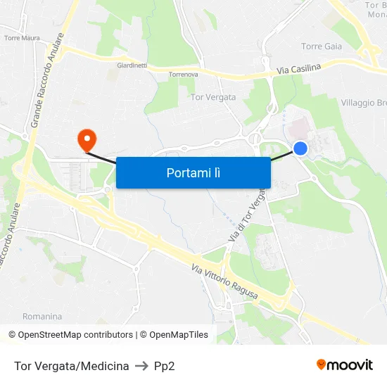 Tor Vergata/Medicina to Pp2 map