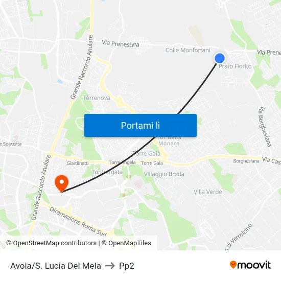 Avola/S. Lucia Del Mela to Pp2 map