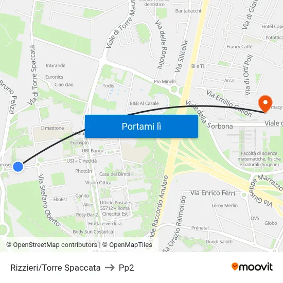 Rizzieri/Torre Spaccata to Pp2 map