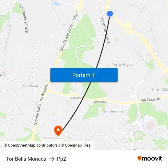 Tor Bella Monaca to Pp2 map