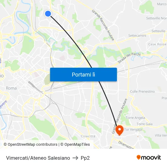 Vimercati/Ateneo Salesiano to Pp2 map