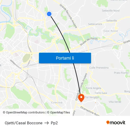 Ojetti/Casal Boccone to Pp2 map