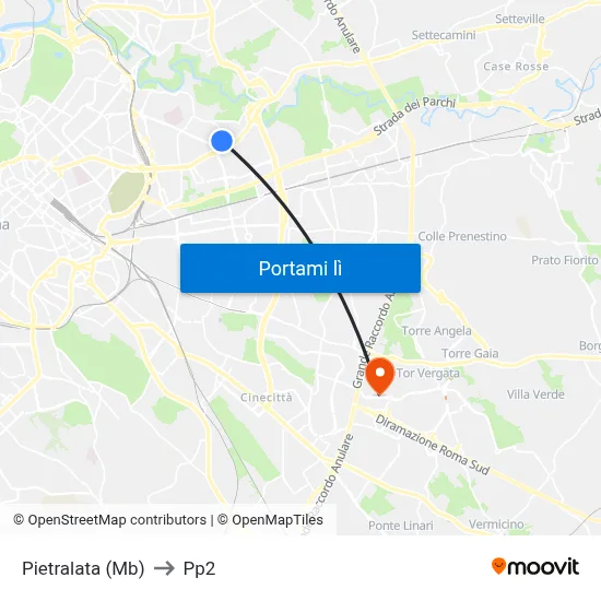 Pietralata (Mb) to Pp2 map