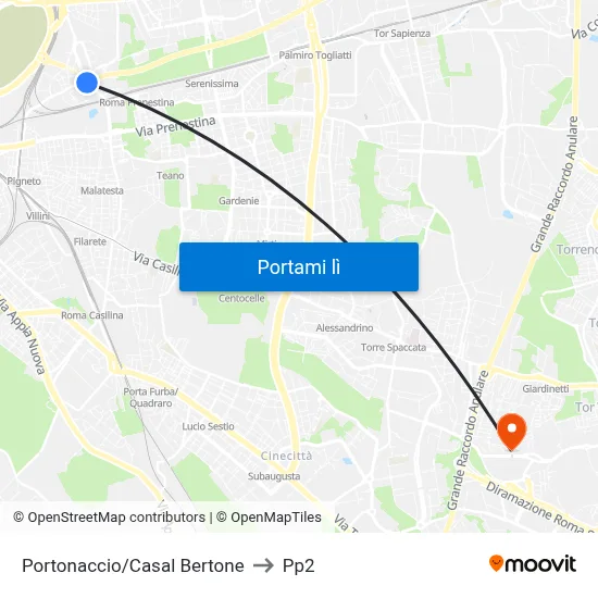 Portonaccio/Casal Bertone to Pp2 map