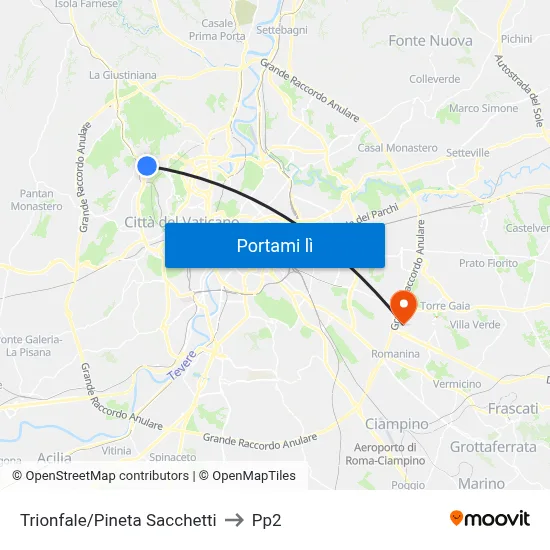 Trionfale/Pineta Sacchetti to Pp2 map